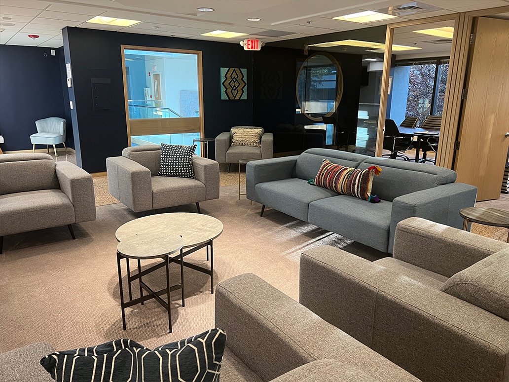 waiting room with couches interior of MCAW