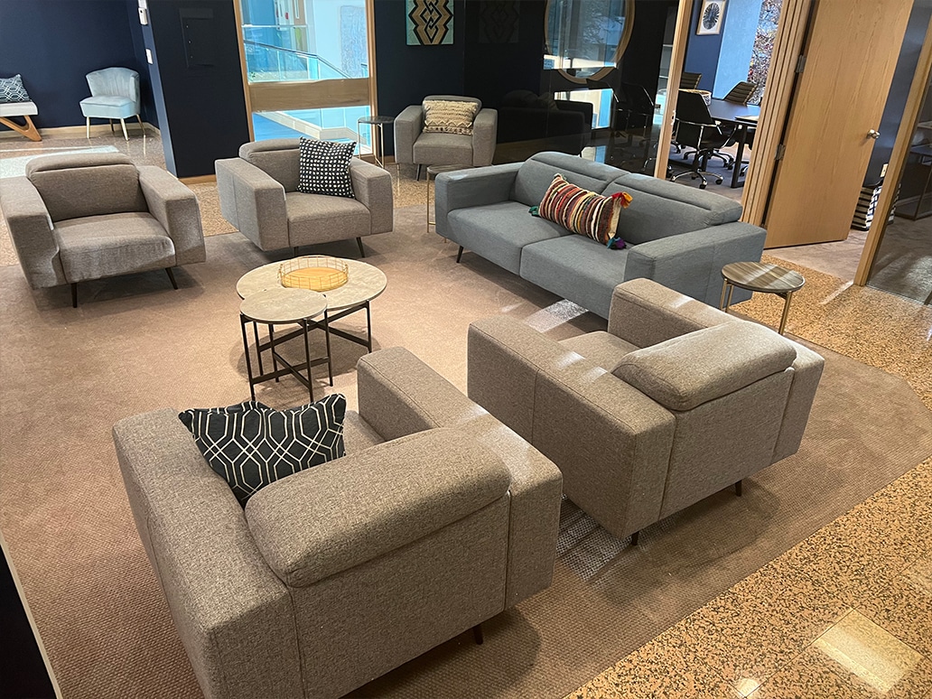 waiting room with couches interior of MCAW