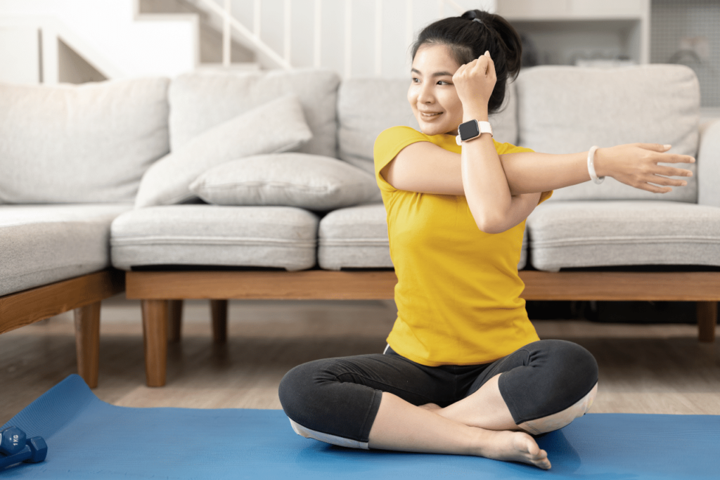 Young woman doing yoga as self care for teens