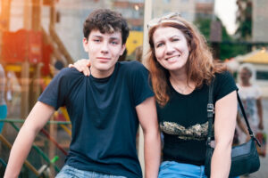 Boy and his mom learning anxiety coping skills for teens